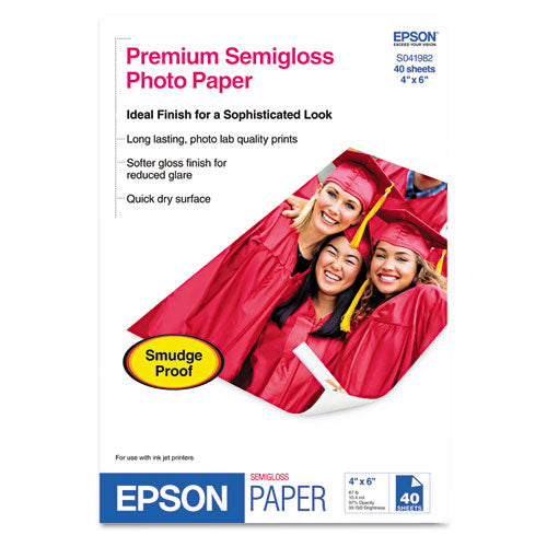 Epson® wholesale. EPSON Premium Semigloss Photo Paper, 7 Mil, 4 X 6, Semi-gloss White, 40-pack. HSD Wholesale: Janitorial Supplies, Breakroom Supplies, Office Supplies.