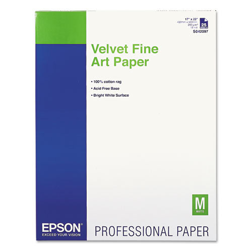 Epson® wholesale. EPSON Velvet Fine Art Paper, 17 X 22, White, 25-pack. HSD Wholesale: Janitorial Supplies, Breakroom Supplies, Office Supplies.