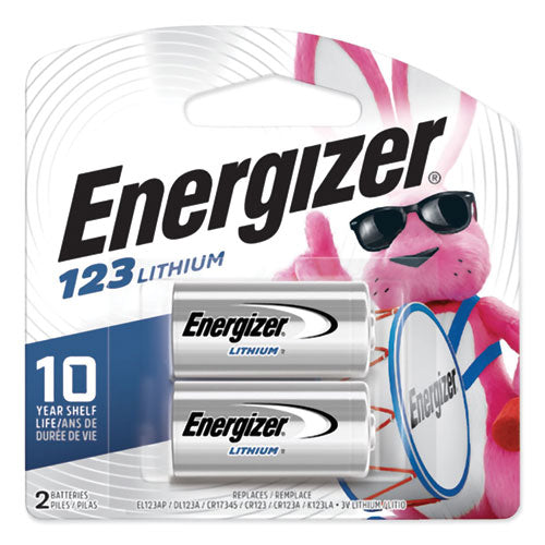 Energizer® wholesale. ENERGIZER 123 Lithium Photo Battery, 3v, 2-pack. HSD Wholesale: Janitorial Supplies, Breakroom Supplies, Office Supplies.
