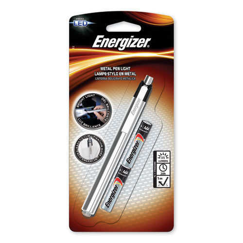 Energizer® wholesale. ENERGIZER Led Pen Light, 2 Aaa Batteries (included), Silver-black. HSD Wholesale: Janitorial Supplies, Breakroom Supplies, Office Supplies.