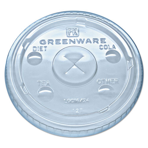 Fabri-Kal® wholesale. Greenware Cold Drink Lids, Fits 16-18, 24 Oz Cups, X-slot, Clear, 1000-carton. HSD Wholesale: Janitorial Supplies, Breakroom Supplies, Office Supplies.