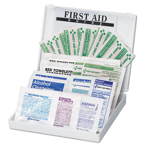 First Aid Only™ wholesale. All-purpose First Aid Kit, 34 Pieces, 3 3-4 X 4 3-4 X 1-2, Blue-white. HSD Wholesale: Janitorial Supplies, Breakroom Supplies, Office Supplies.