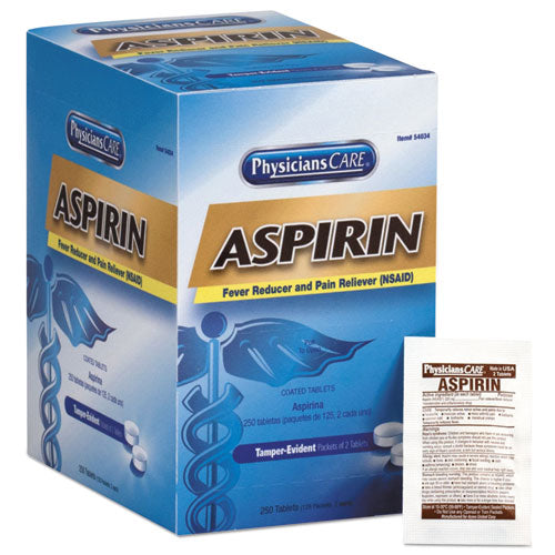 PhysiciansCare® wholesale. Aspirin Tablets, 250 Doses Per Box. HSD Wholesale: Janitorial Supplies, Breakroom Supplies, Office Supplies.