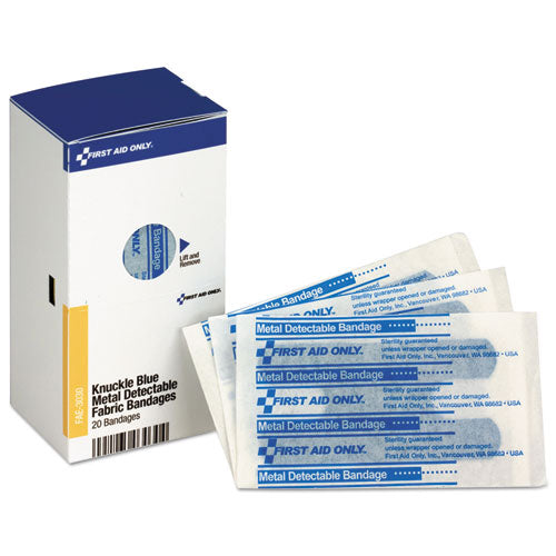 First Aid Only™ wholesale. Smartcompliance Blue Metal Detectable Bandages, Knuckle, 1 X 3, 20-box. HSD Wholesale: Janitorial Supplies, Breakroom Supplies, Office Supplies.