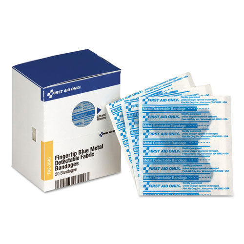 First Aid Only™ wholesale. Smartcompliance Blue Metal Detectable Bandages,fingertip,1 3-4x2, 20 Bx, 24-ct. HSD Wholesale: Janitorial Supplies, Breakroom Supplies, Office Supplies.