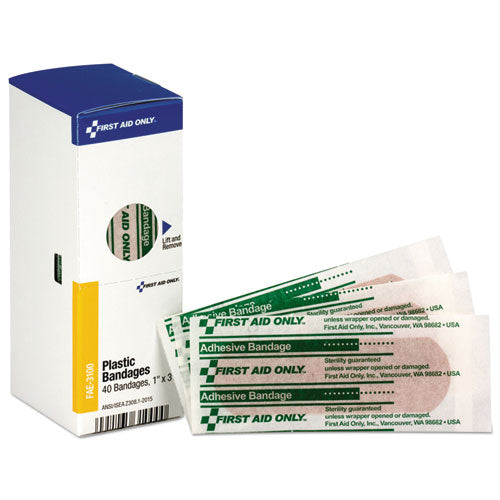 First Aid Only™ wholesale. Refill For Smartcompliance General Business Cabinet, Plastic Bandages,1x3, 40-bx. HSD Wholesale: Janitorial Supplies, Breakroom Supplies, Office Supplies.