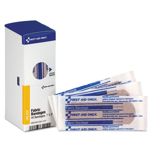 First Aid Only™ wholesale. Refill For Smartcompliance General Business Cabinet, Fabric Bandages, 1x3, 40-bx. HSD Wholesale: Janitorial Supplies, Breakroom Supplies, Office Supplies.