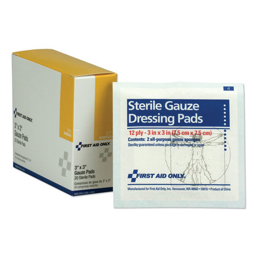 First Aid Only™ wholesale. Gauze Dressing Pads, 3" X 3", 10-box. HSD Wholesale: Janitorial Supplies, Breakroom Supplies, Office Supplies.