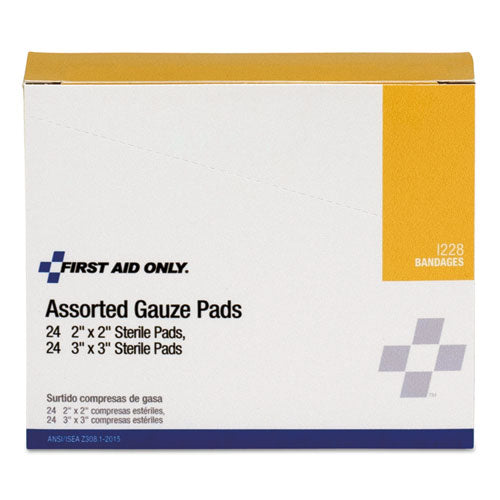 First Aid Only™ wholesale. Gauze Pads, 2" X 2"; 3" X 3", 48-box. HSD Wholesale: Janitorial Supplies, Breakroom Supplies, Office Supplies.