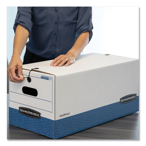 Bankers Box® wholesale. Liberty Heavy-duty Strength Storage Boxes, Legal Files, 15.25" X 24.13" X 10.75", White-blue, 12-carton. HSD Wholesale: Janitorial Supplies, Breakroom Supplies, Office Supplies.