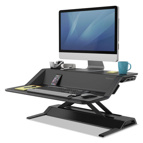 Fellowes® wholesale. Lotus Sit-stands Workstation, 32.75" X 24.25" X 5.5" To 22.5", Black. HSD Wholesale: Janitorial Supplies, Breakroom Supplies, Office Supplies.