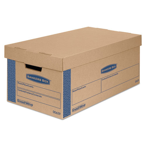 Bankers Box® wholesale. Smoothmove Prime Moving And Storage Boxes, Small, Half Slotted Container (hsc), 24" X 12" X 10", Brown Kraft-blue, 8-carton. HSD Wholesale: Janitorial Supplies, Breakroom Supplies, Office Supplies.