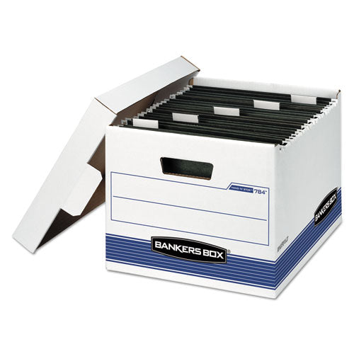 Bankers Box® wholesale. Hang'n'stor Medium-duty Storage Boxes, Letter Files, 12.63" X 15.63" X 10", White-blue, 4-carton. HSD Wholesale: Janitorial Supplies, Breakroom Supplies, Office Supplies.