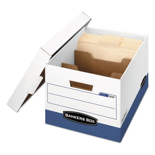 Bankers Box® wholesale. R-kive Heavy-duty Storage Boxes With Dividers, Letter-legal Files, 12.75" X 16.5" X 10.38", White-blue, 12-carton. HSD Wholesale: Janitorial Supplies, Breakroom Supplies, Office Supplies.