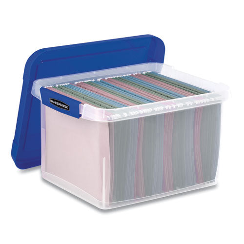 Bankers Box® wholesale. Heavy Duty Plastic File Storage, Letter-legal Files, 14" X 17.38" X 10.5", Clear-blue. HSD Wholesale: Janitorial Supplies, Breakroom Supplies, Office Supplies.