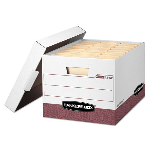 Bankers Box® wholesale. R-kive Heavy-duty Storage Boxes, Letter-legal Files, 12.75" X 16.5" X 10.38", White-red, 12-carton. HSD Wholesale: Janitorial Supplies, Breakroom Supplies, Office Supplies.