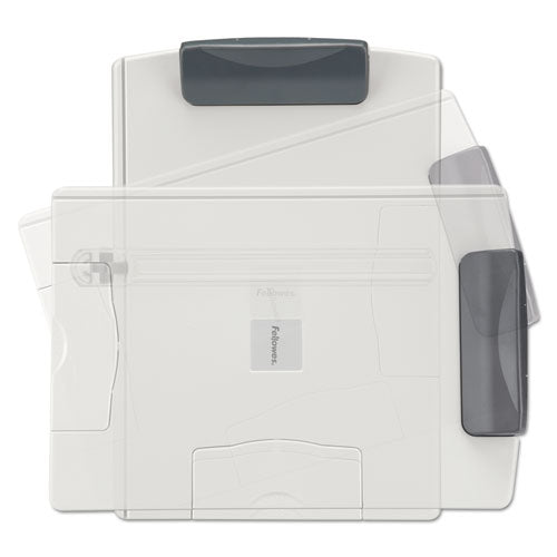 Fellowes® wholesale. Flex Arm Weighted Base Copyholder, Plastic, 150 Sheet Capacity, Platinum. HSD Wholesale: Janitorial Supplies, Breakroom Supplies, Office Supplies.