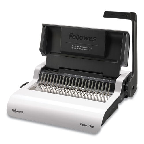 Fellowes® wholesale. Pulsar+ Manual Comb Binding System, 300 Sheets, 18 1-8 X 15 3-8 X 5 1-8, White. HSD Wholesale: Janitorial Supplies, Breakroom Supplies, Office Supplies.