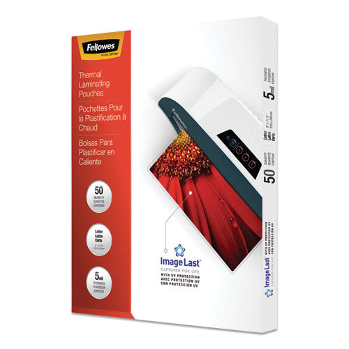 Fellowes® wholesale. Imagelast Laminating Pouches With Uv Protection, 5 Mil, 9" X 11.5", Clear, 50-pack. HSD Wholesale: Janitorial Supplies, Breakroom Supplies, Office Supplies.
