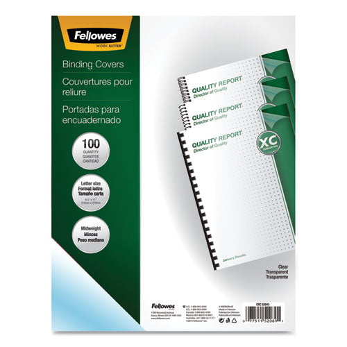 Fellowes® wholesale. Crystals Presentation Covers With Square Corners, 11 X 8 1-2, Clear, 100-pack. HSD Wholesale: Janitorial Supplies, Breakroom Supplies, Office Supplies.