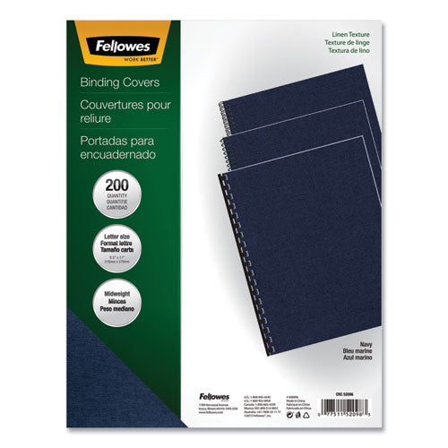 Fellowes® wholesale. Linen Texture Binding System Covers, 11 X 8-1-2, Navy, 200-pack. HSD Wholesale: Janitorial Supplies, Breakroom Supplies, Office Supplies.