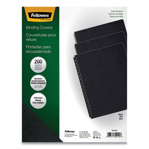 Fellowes® wholesale. Linen Texture Binding System Covers, 11-1-4 X 8-3-4, Black, 200-pack. HSD Wholesale: Janitorial Supplies, Breakroom Supplies, Office Supplies.
