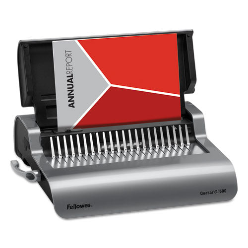 Fellowes® wholesale. Quasar 500 Electric Comb Binding System, 16 7-8 X 15 3-8 X 5 1-8, Metallic Gray. HSD Wholesale: Janitorial Supplies, Breakroom Supplies, Office Supplies.