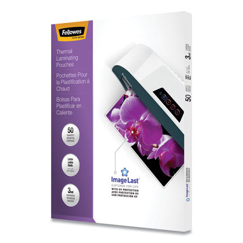 Fellowes® wholesale. Imagelast Laminating Pouches With Uv Protection, 3 Mil, 9" X 11.5", Clear, 50-pack. HSD Wholesale: Janitorial Supplies, Breakroom Supplies, Office Supplies.