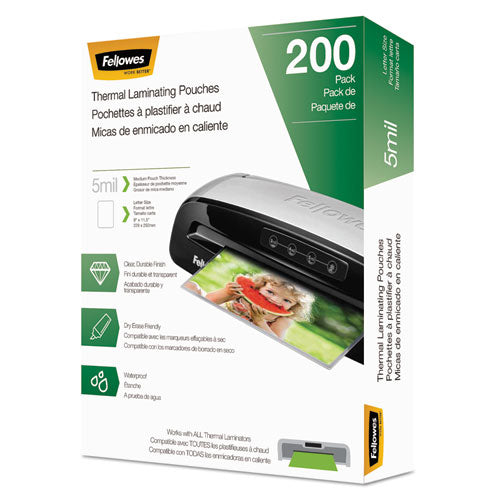 Fellowes® wholesale. Laminating Pouches, 5 Mil, 9" X 11.5", Gloss Clear, 200-pack. HSD Wholesale: Janitorial Supplies, Breakroom Supplies, Office Supplies.