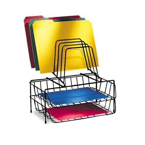 Fellowes® wholesale. Wire Double Tray With Step File Sorter, 8 Sections, Letter Size Files, 13.88" X 10.13" X 14", Black. HSD Wholesale: Janitorial Supplies, Breakroom Supplies, Office Supplies.