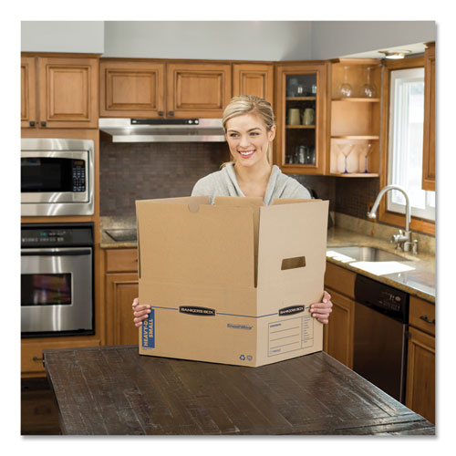 Bankers Box® wholesale. Smoothmove Maximum Strength Moving Boxes, Small, Half Slotted Container (hsc), 15" X 15" X 12", Brown Kraft-blue, 8-pack. HSD Wholesale: Janitorial Supplies, Breakroom Supplies, Office Supplies.