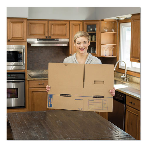 Bankers Box® wholesale. Smoothmove Maximum Strength Moving Boxes, Small, Half Slotted Container (hsc), 15" X 15" X 12", Brown Kraft-blue, 8-pack. HSD Wholesale: Janitorial Supplies, Breakroom Supplies, Office Supplies.