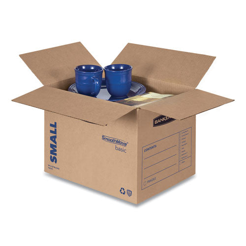 Bankers Box® wholesale. Smoothmove Basic Moving Boxes, Small, Regular Slotted Container (rsc), 16" X 12" X 12", Brown Kraft-blue, 25-bundle. HSD Wholesale: Janitorial Supplies, Breakroom Supplies, Office Supplies.