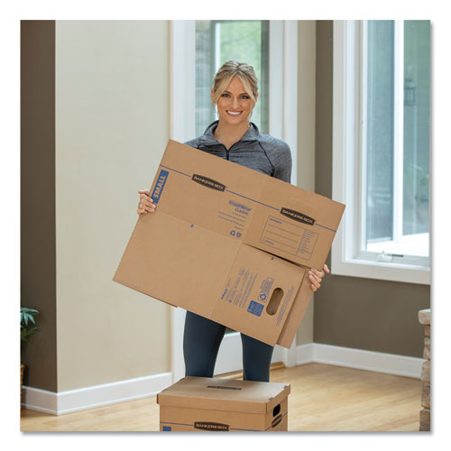 Bankers Box® wholesale. Smoothmove Classic Moving-storage Boxes, Small, Half Slotted Container (hsc), 15" X 12" X 10", Brown Kraft-blue, 15-carton. HSD Wholesale: Janitorial Supplies, Breakroom Supplies, Office Supplies.