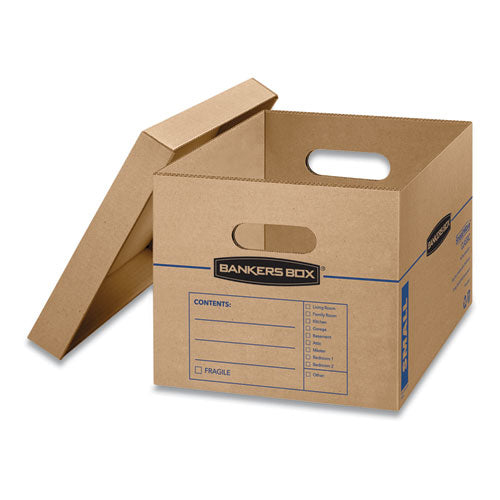 Bankers Box® wholesale. Smoothmove Classic Moving-storage Boxes, Small, Half Slotted Container (hsc), 15" X 12" X 10", Brown Kraft-blue, 15-carton. HSD Wholesale: Janitorial Supplies, Breakroom Supplies, Office Supplies.