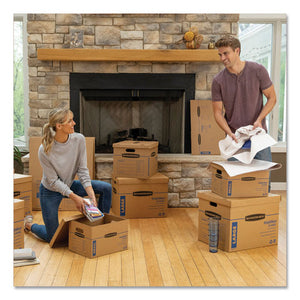 Bankers Box® wholesale. Smoothmove Classic Moving-storage Boxes, Small, Half Slotted Container (hsc), 15" X 12" X 10", Brown Kraft-blue, 20-carton. HSD Wholesale: Janitorial Supplies, Breakroom Supplies, Office Supplies.