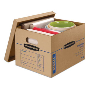 Bankers Box® wholesale. Smoothmove Classic Moving-storage Boxes, Small, Half Slotted Container (hsc), 15" X 12" X 10", Brown Kraft-blue, 20-carton. HSD Wholesale: Janitorial Supplies, Breakroom Supplies, Office Supplies.