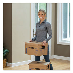 Bankers Box® wholesale. Smoothmove Classic Moving-storage Boxes, Small, Half Slotted Container (hsc), 15" X 12" X 10", Brown Kraft-blue, 20-carton. HSD Wholesale: Janitorial Supplies, Breakroom Supplies, Office Supplies.