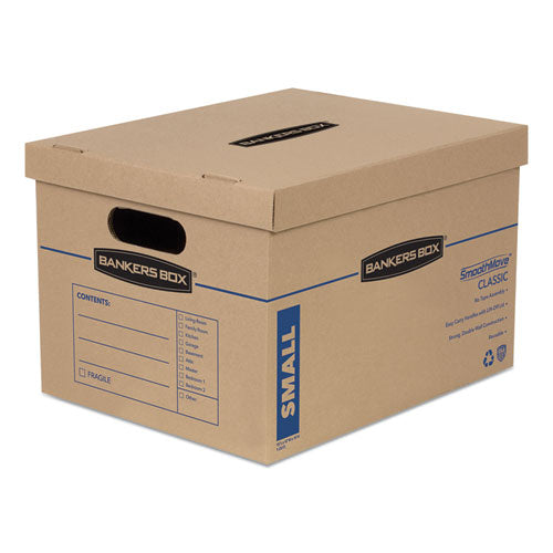 Bankers Box® wholesale. Smoothmove Classic Moving-storage Boxes, Small, Half Slotted Container (hsc), 15" X 12" X 10", Brown Kraft-blue, 20-carton. HSD Wholesale: Janitorial Supplies, Breakroom Supplies, Office Supplies.