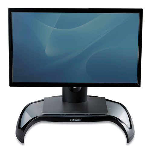 Fellowes® wholesale. Smart Suites Corner Monitor Riser, For 21" Monitors, 18.5" X 12.5" X 3.88" To 5.13", Black-clear Frost, Supports 40 Lbs. HSD Wholesale: Janitorial Supplies, Breakroom Supplies, Office Supplies.