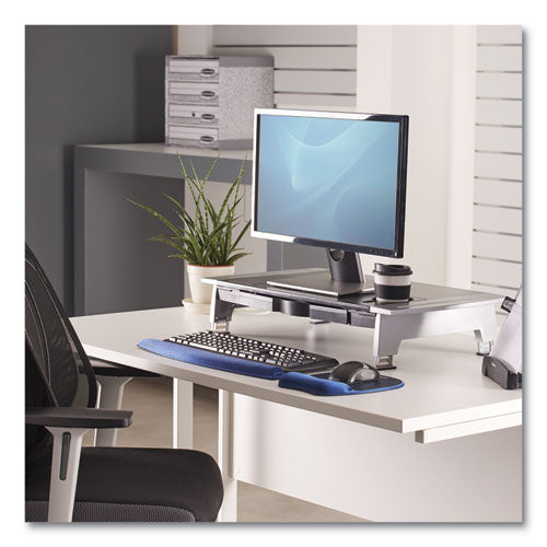 Fellowes® wholesale. Office Suites Premium Monitor Riser, 27" X 14" X 4" To 6.5", Black-silver. HSD Wholesale: Janitorial Supplies, Breakroom Supplies, Office Supplies.