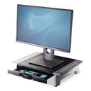 Fellowes® wholesale. Office Suites Standard Monitor Riser, For 21" Monitors, 19.78" X 14.06" X 4" To 6.5", Black-silver, Supports 80 Lbs. HSD Wholesale: Janitorial Supplies, Breakroom Supplies, Office Supplies.