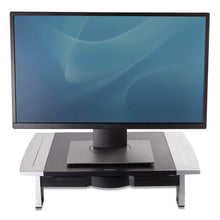 Load image into Gallery viewer, Fellowes® wholesale. Office Suites Standard Monitor Riser, For 21&quot; Monitors, 19.78&quot; X 14.06&quot; X 4&quot; To 6.5&quot;, Black-silver, Supports 80 Lbs. HSD Wholesale: Janitorial Supplies, Breakroom Supplies, Office Supplies.
