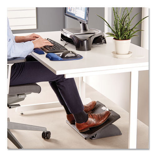 Fellowes® wholesale. Adjustable Locking Footrest With Microban, 17.5w X 13.13d X 5.63, Black-silver. HSD Wholesale: Janitorial Supplies, Breakroom Supplies, Office Supplies.