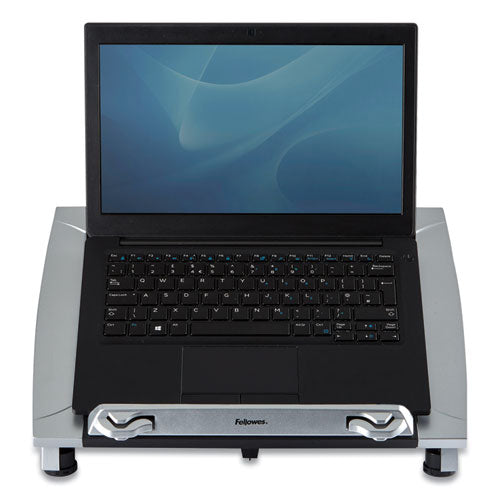 Fellowes® wholesale. Office Suites Laptop Riser Plus, 15.06" X 10.5" X 6.5", Black-silver, Supports 10 Lbs. HSD Wholesale: Janitorial Supplies, Breakroom Supplies, Office Supplies.