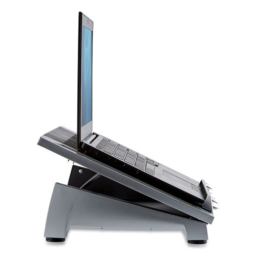 Fellowes® wholesale. Office Suites Laptop Riser Plus, 15.06" X 10.5" X 6.5", Black-silver, Supports 10 Lbs. HSD Wholesale: Janitorial Supplies, Breakroom Supplies, Office Supplies.