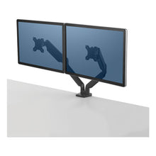 Load image into Gallery viewer, Fellowes® wholesale. Platinum Series Dual Monitor Arm For 27&quot; Monitors, 360 Deg Rotation, +85 Deg--20 Deg Tilt, 360 Deg Pan, Black, Supports 20 Lb. HSD Wholesale: Janitorial Supplies, Breakroom Supplies, Office Supplies.