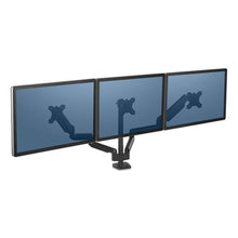 Load image into Gallery viewer, Fellowes® wholesale. Platinum Series Triple Monitor Arm For 27&quot; Monitors, 360 Deg Rotation, +85--20 Deg Tilt, 360 Deg Pan, Black, Supports 20 Lb. HSD Wholesale: Janitorial Supplies, Breakroom Supplies, Office Supplies.