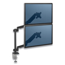 Load image into Gallery viewer, Fellowes® wholesale. Platinum Series Dual Stacking Arm For 27&quot; Monitors, 360 Deg Rotation, 180 Deg Tilt, 360 Deg Pan, Black, Supports 22 Lb. HSD Wholesale: Janitorial Supplies, Breakroom Supplies, Office Supplies.