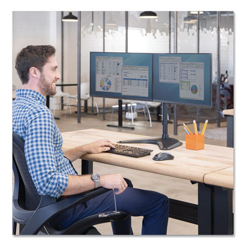 Fellowes® wholesale. Professional Series Freestanding Dual Horizontal Monitor Arm, For 30" Monitors, 35.75" X 11" X 18.25", Black, Supports 17 Lb. HSD Wholesale: Janitorial Supplies, Breakroom Supplies, Office Supplies.